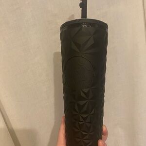 Starbucks Matte Black Textured Tumbler and Butterfly Straw